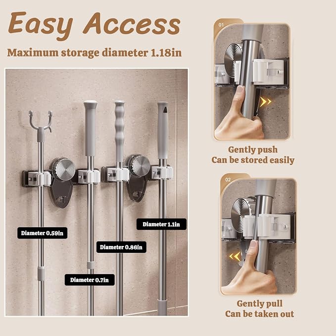 3 Pcs Wall Mounted Broom and Mop Holder Powerful Suction Cups Heavy Duty Garden - Image 4