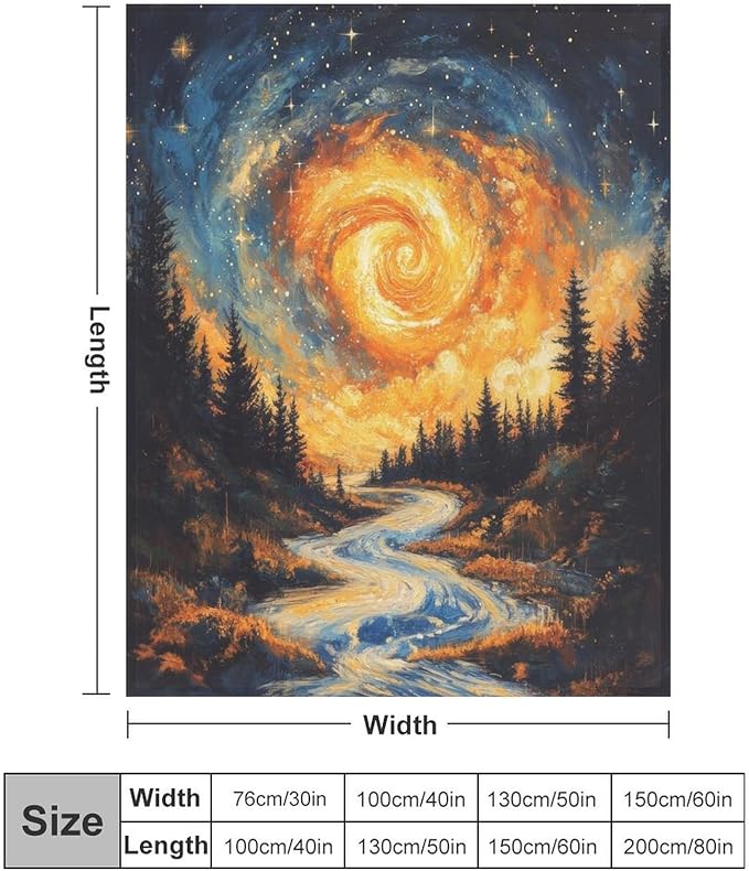 Magic Forest Blanket, Abstract Art Oil Painting Dreamworld River Jungle Sunset Pattern Soft Warm Cozy Plush Flannel Covers for Livingroom Bedroom Couch Chair Camping Travel Home Decor Tapestry 40x50in