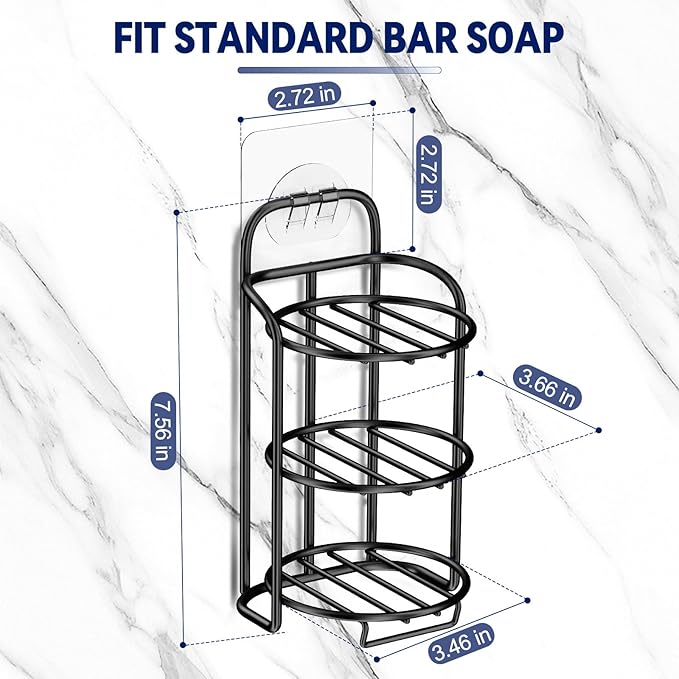 3-Tier Shower Soap Shampoo Bar Holder, Self Adhesive & Freestanding Draining - Image 4