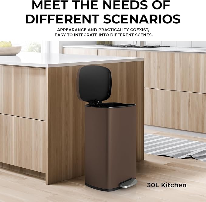8 Gal Kitchen Trash Can, 30L Recycling or Garbage Bin, Brushed Stainless Steel - Image 6