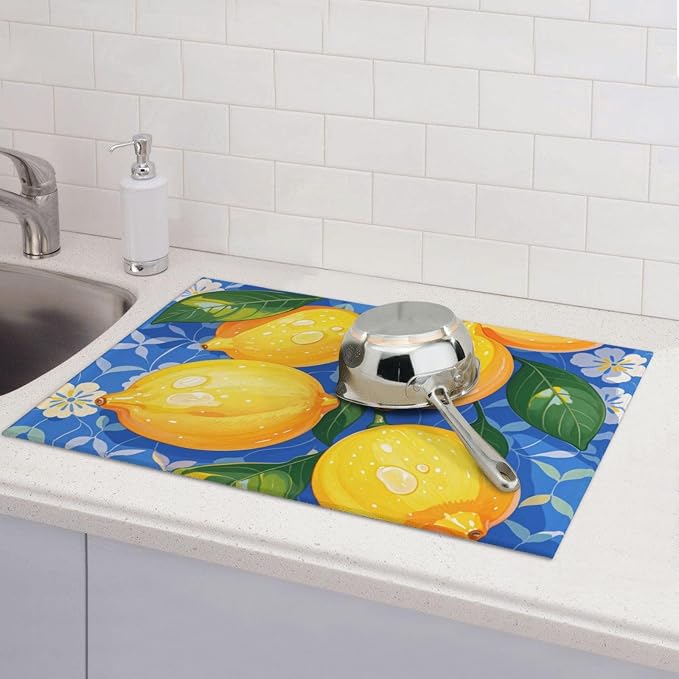 lemon Dish Drying Mat Highly Absorbent Double-Sided Microfiber - Image 3