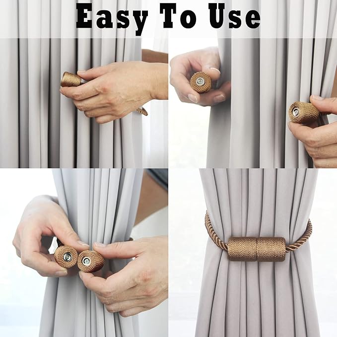 6 Pack Khaki Strong Magnetic Curtain Tiebacks Outdoor Elegant Decorative Tie - Image 4