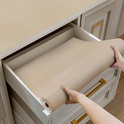 Shelf and Drawer Liner for Kitchen Cabinets Non-Adhesive, Strong Grip Non-Slip Thickened Cabinet Liners for Shelves, Waterproof Mats for Dresser Cupboard, Khaki, 17 in x 10 Feet
