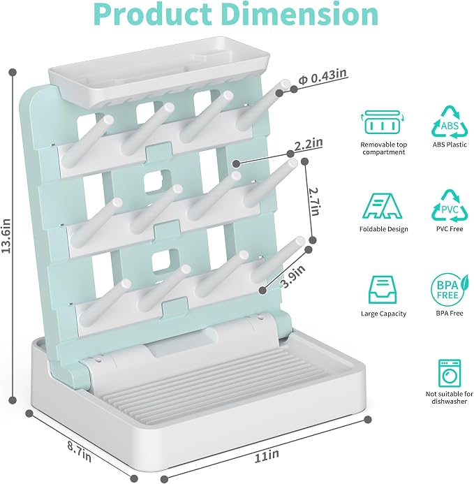 Baby Bottle Drying Rack, Vertical Standing Bottle Dryer Rack Holder-Space - Image 2