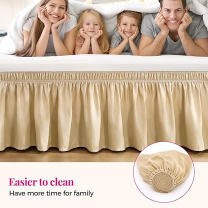 RIMELA Beige Bed Skirt King Size 18 Inch Drop, Wrap Around Elastic Bedskirt, Dust Ruffle for Adjustable Bed Base Machine Washable Easy to Install Bed Skirts