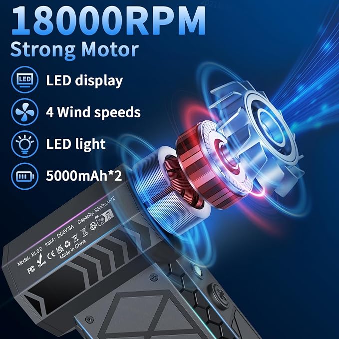 Electric Air Duster with LCD Screen & Flashlight, 180000RPM Compressed Air - Image 2