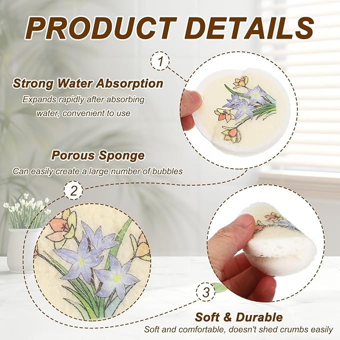 uxcell 6Pcs Cellulose Sponges, Round Kitchen Clean Sponges Non-Scratch - Image 3