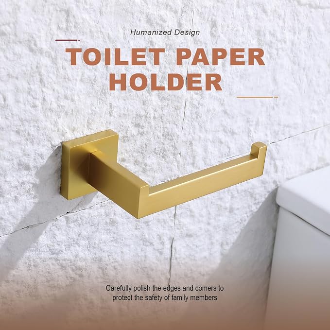 TASTOS Toilet Paper Holder Brushed Gold, Toilet Tissue Roll Holders Dispenser - Image 2