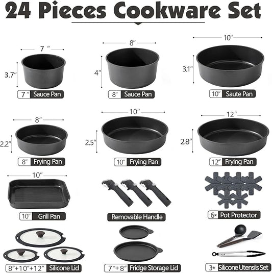 SENSARTE 24 Piece Pots and Pans Set, Nonstick Detachable Handle Cookware - Image 2