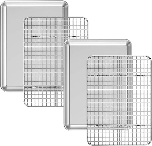 Baking Sheet with Cooling Rack Set, Deedro Stainless Steel Cookie Half Sheets by Deedro