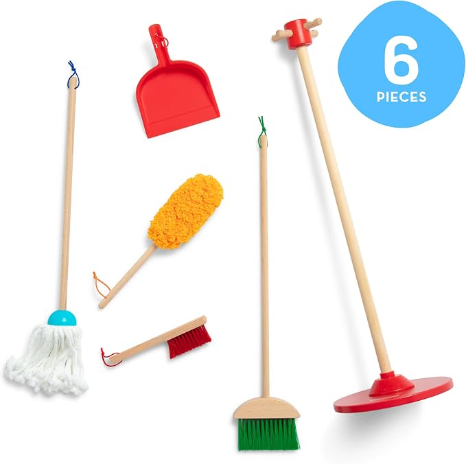 Melissa & Doug Dust Sweep Mop 6-Piece Pretend Play Set, Toddler Toy Cleaning - Image 4