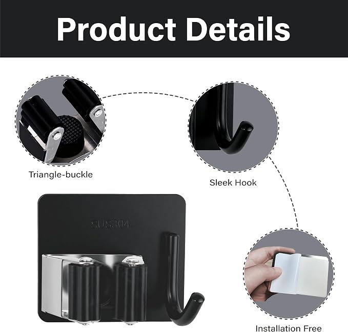 5 Pack Mop and Broom Holder Wall Mount, Stainless Steel Mop and Broom Hanger - Image 3