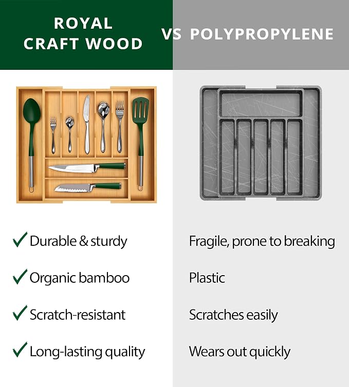 ROYAL CRAFT WOOD Luxury Bamboo Kitchen Drawer Organizer - Image 7