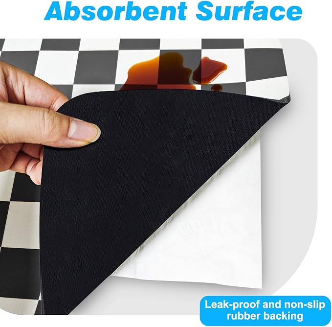 Checkered Dish Drying Mat for Kitchen Counter, Absorbent Non-Slip Coffee Mat - Image 6