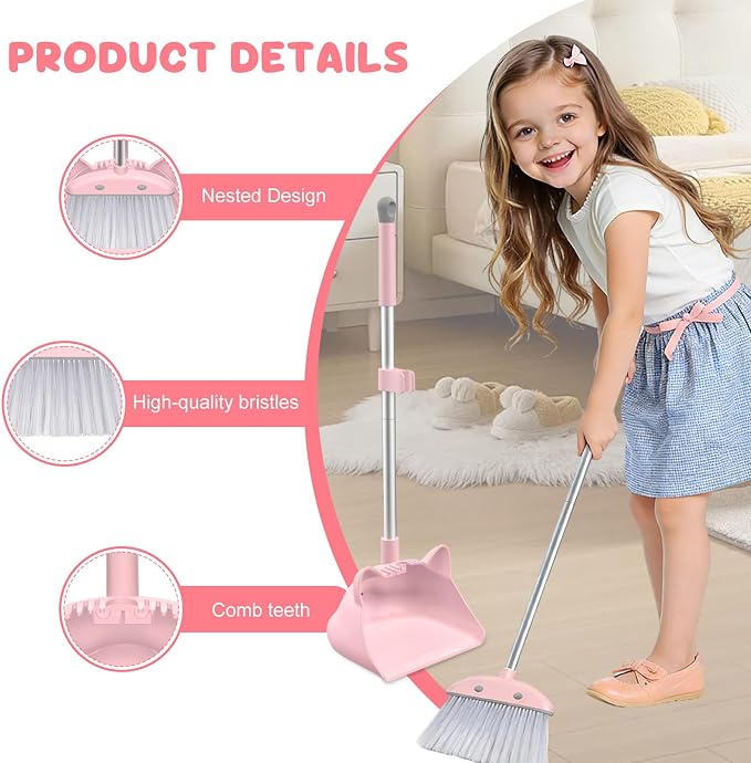 Mini Broom with Dustpan for Kids, 28-in Handle Kids Broom and Dustpan Set for - Image 3