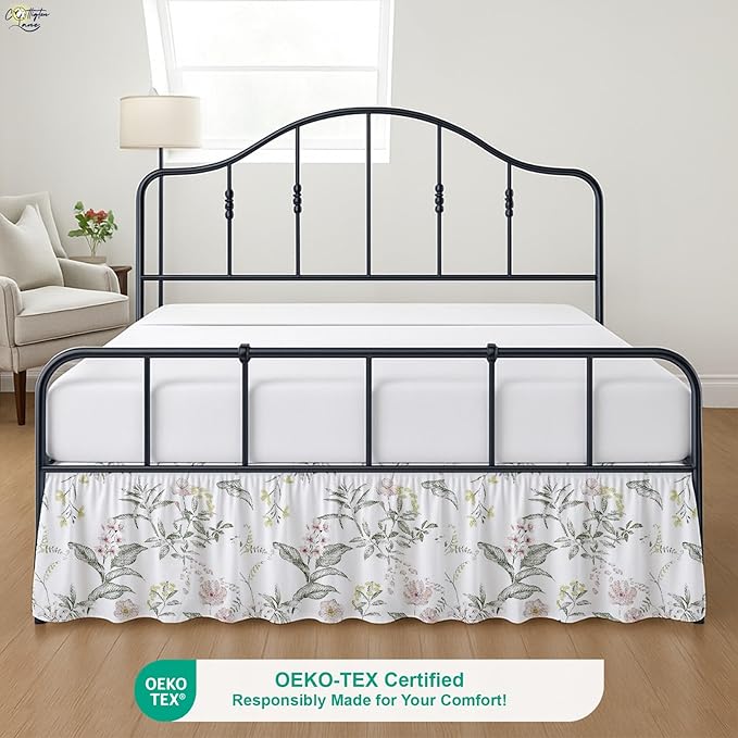 Cottington Lane Ruffled Bed Skirt Full Size with Split Corner, Brushed Microfiber Hotel Quality Dust Ruffle, 14 Inch Drop Gathered Bedskirt, Soft, Stylish, Shrink & Fade Resistant, Morning Petals