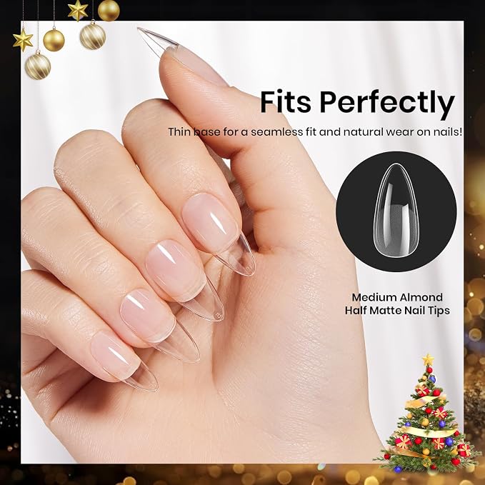 Beetles Gel Nail Tips Medium Almond Etch X, 12 Sizes 288 PCS Half Matte Full - Image 5