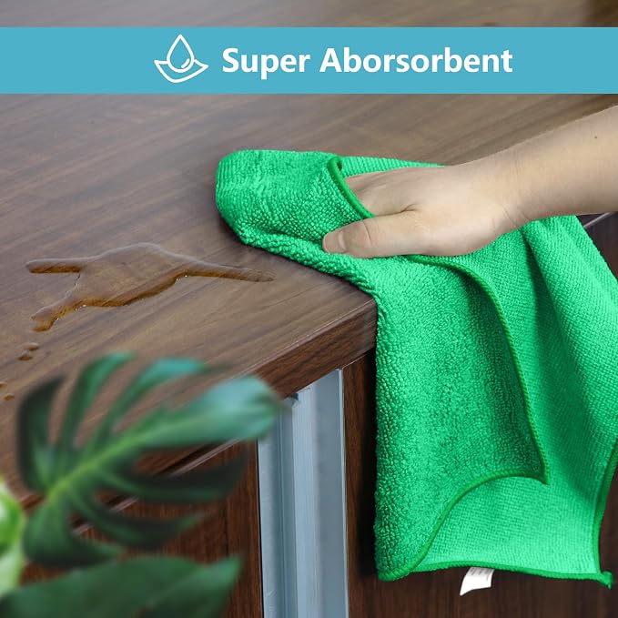 HOMEXCEL Green Microfiber Cleaning Cloth, 8 Pack Cleaning Towels - Image 4