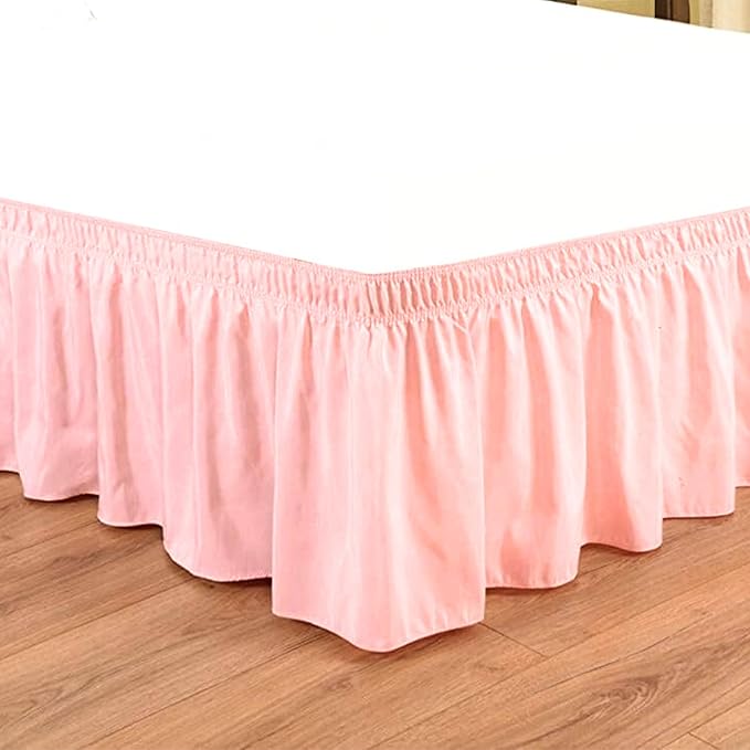 Peach Wrap Around Bed Skirts with 16" Drop - Three Sides Fabric Adjustable Elastic Dust Ruffle Silky Soft -600 TC Stretchy Bed Skirt-Twin XL(39"X 80") Peach