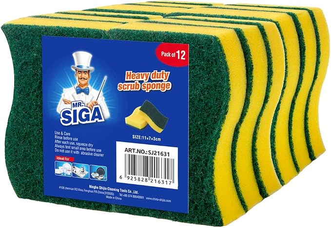 MR.SIGA Heavy Duty Scrub Sponge, Size:11 x 7 x 3 cm, 4.3" x 2.8" x 1.2" by MRSIGA