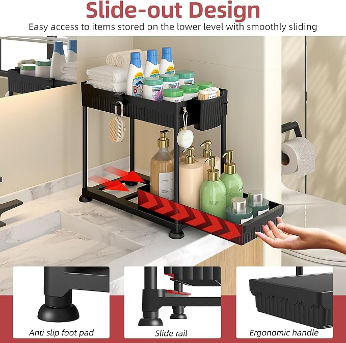4 Pack Under Sink Organizer, Bathroom Organizers and Storage, 2 Tier Multi-Use - Image 2