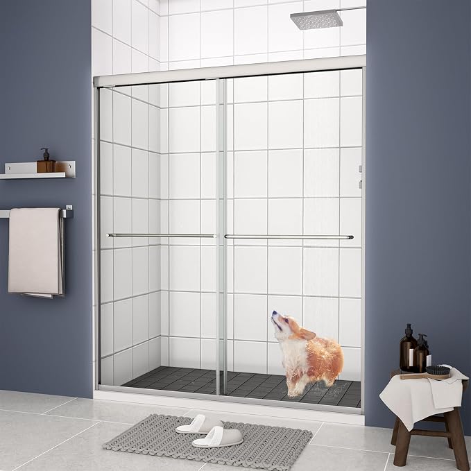Bypass Glass Shower Door 44-48" W x 70" H by VUMALL