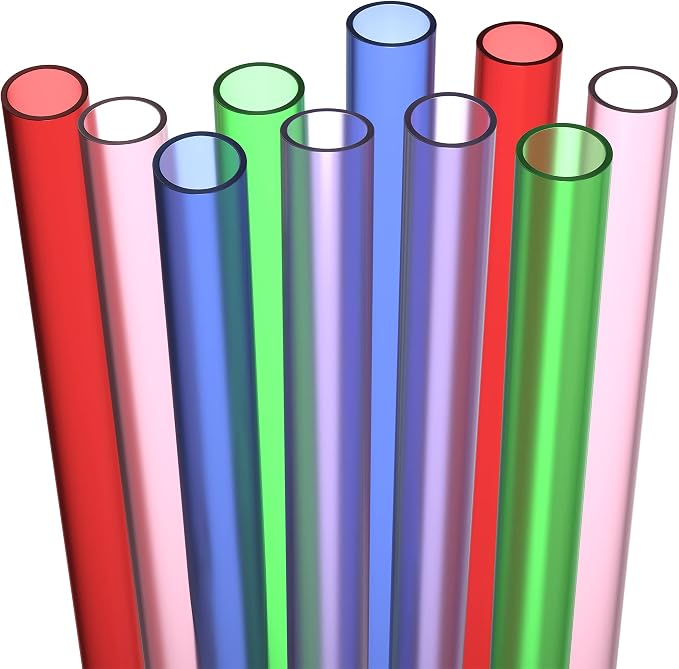 10 EXTRA WIDE Long Reusable Hard Plastic Drinking Straws + Cleaning Brush by Fiesta+First