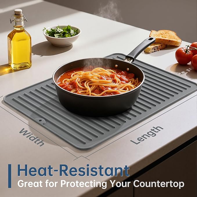 Songrey 16" x 6.5" Silicone Dish Drying Mat, Kitchen Counter Drying Pad - Image 5