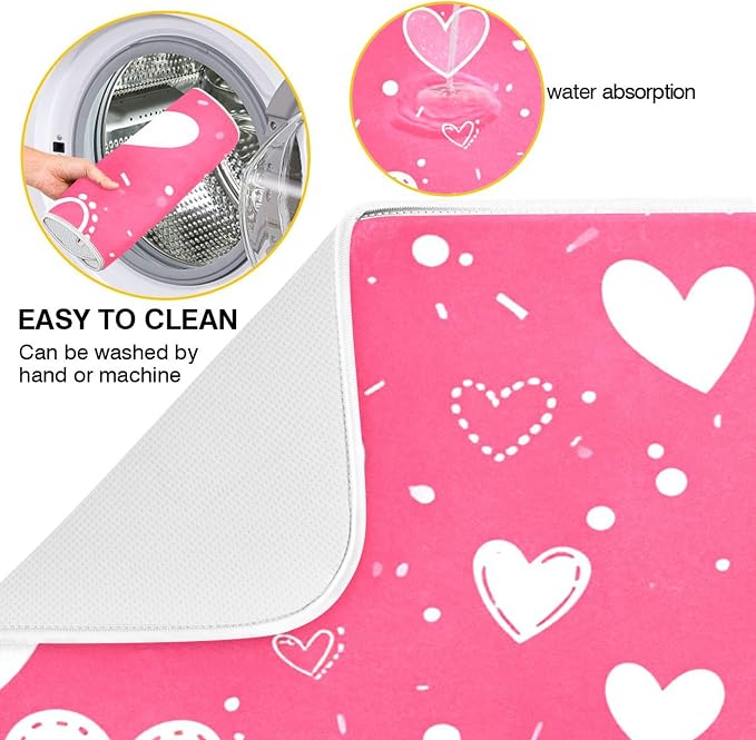 Hot Pink Love Dish Drying Mat for Kitchen Countertop 16x18 Happy Valentine’s - Image 2