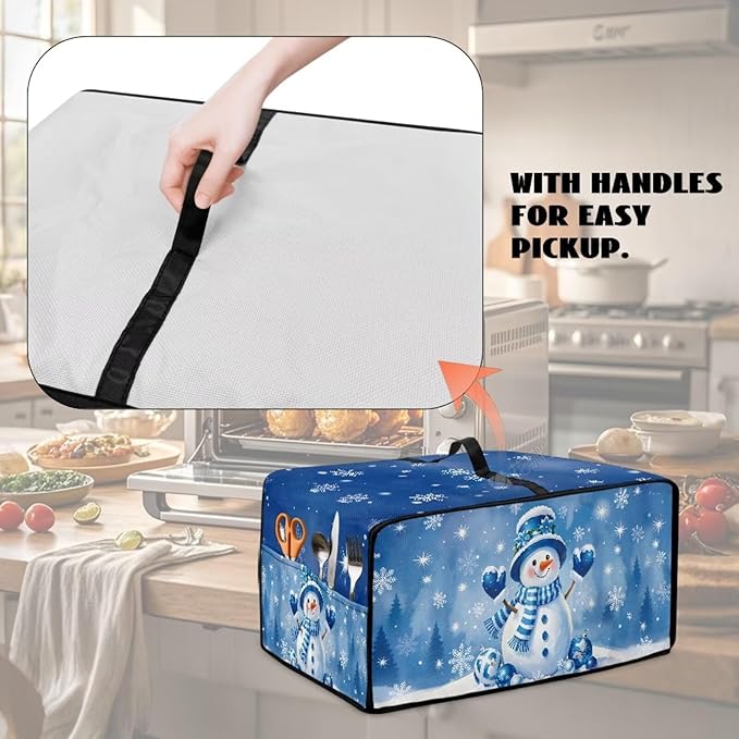Christmas Toaster Oven Dust Cover Small Kitchen Appliance Cover for Countertop Convection Ovens,Small Appliances, M, 16.5 x 20.5 x 10 Inches, Blue Snowman Snowflake