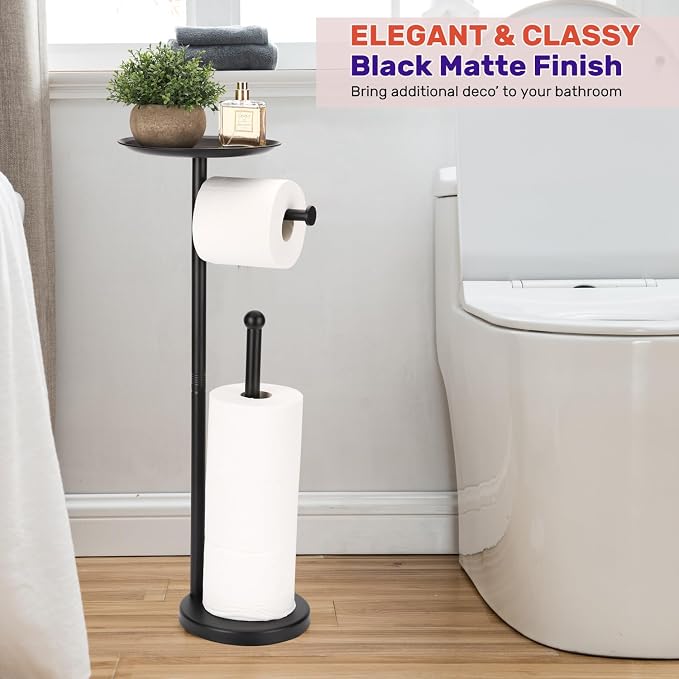 Black Toilet Paper Holder Stand, Freestanding Toilet Paper Holder - Image 6