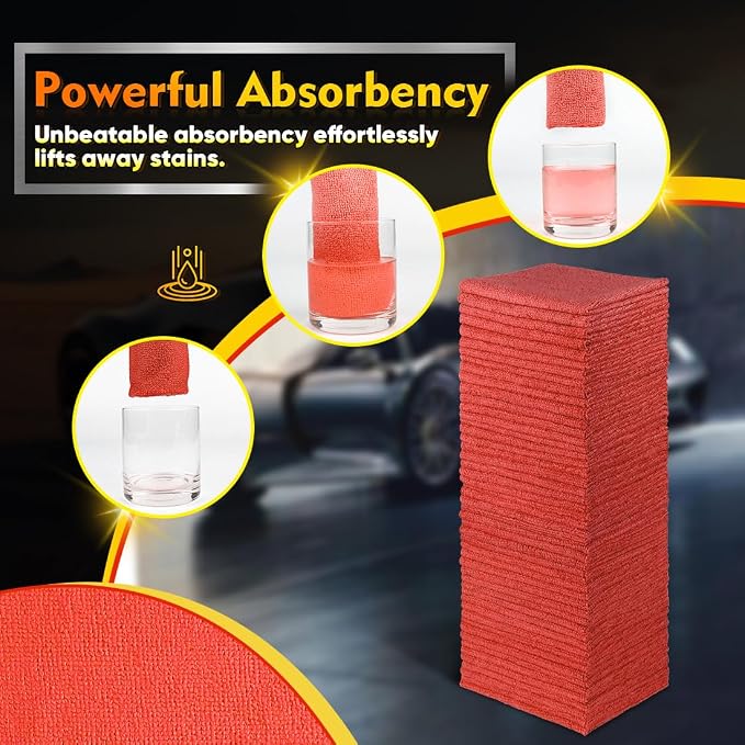HOMEXCEL Red Shop Towels 100 Pack, Reusable Microfiber Cleaning Cloth Bulk - Image 2