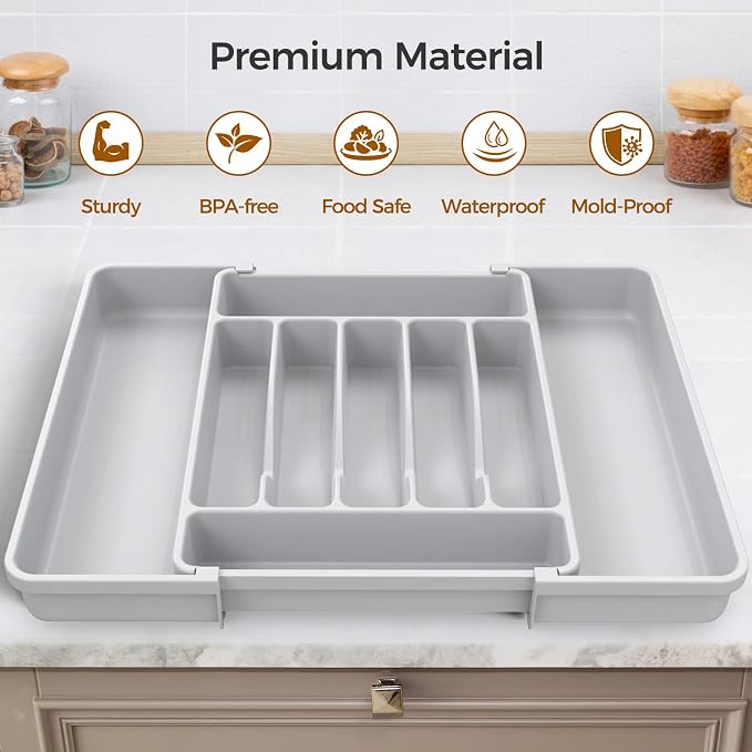 Extra Large Expandable Silverware Organizer, BPA-Free Food-Safe Cutlery - Image 4