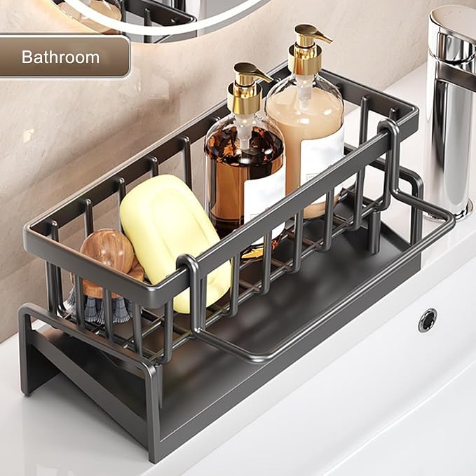 Kitchen Sink Organizer with Drain Tray, Sponge Holder, Brush Storage, - Image 3