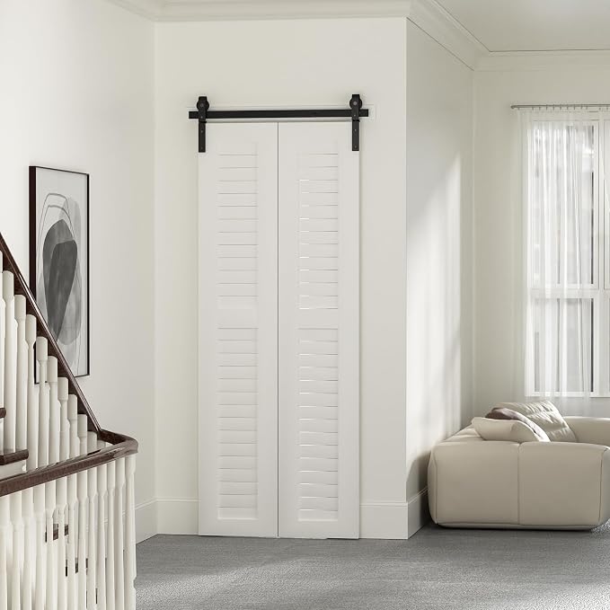 48" Bi-Folding Sliding Barn Door Hardware Track Kit, Smoothly&Quietly, Side - Image 5