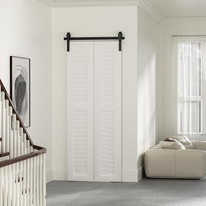 42" Bi-Folding Sliding Barn Door Hardware Track Kit, Smoothly&Quietly, Side - Image 5