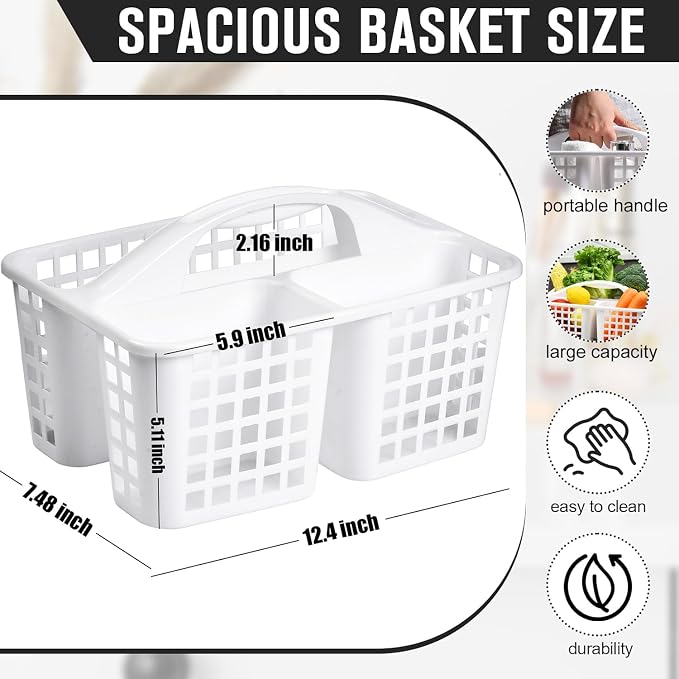Haundry 3 Compartments Plastic Shower Caddy Basket, Portable Divided Cleaning - Image 2