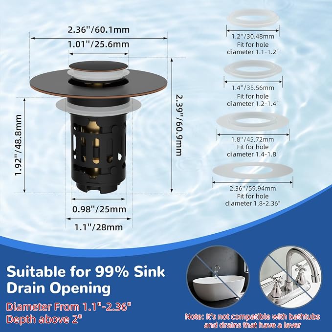 Hibbent Upgraded 3 in 1 Bathroom Sink Drain Strainer, Universal Pop Up Stopper - Image 6