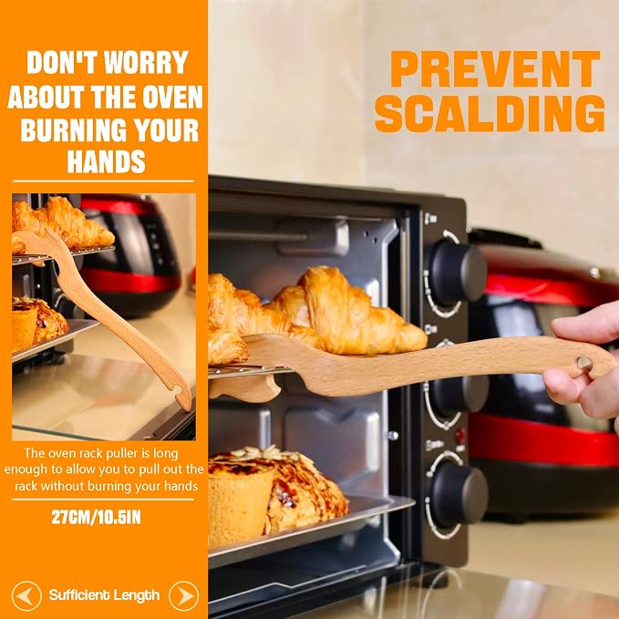 Oven Rack Puller, Wood Oven Rack Push Pull Tool, Prevent Scalding, Pull out Hot - Image 2