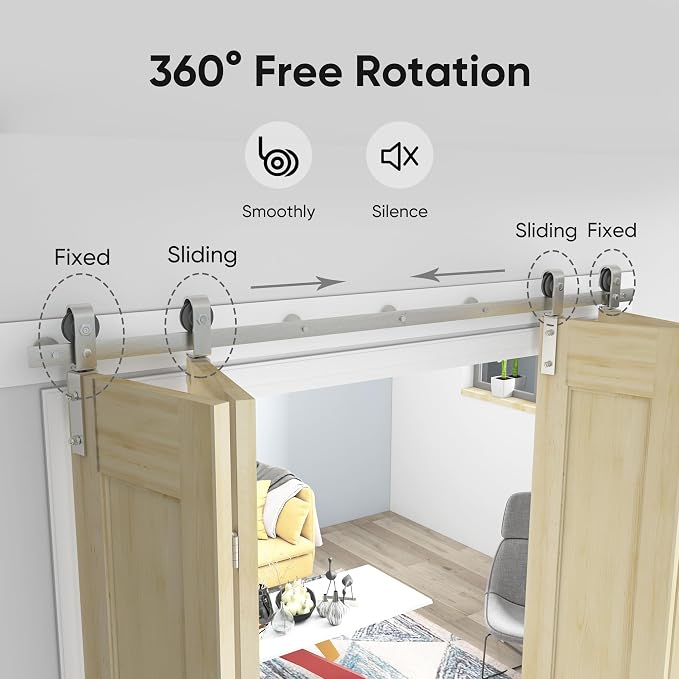 60'' Bi-Fold Sliding Barn Door Hardware Track Kit - Image 3