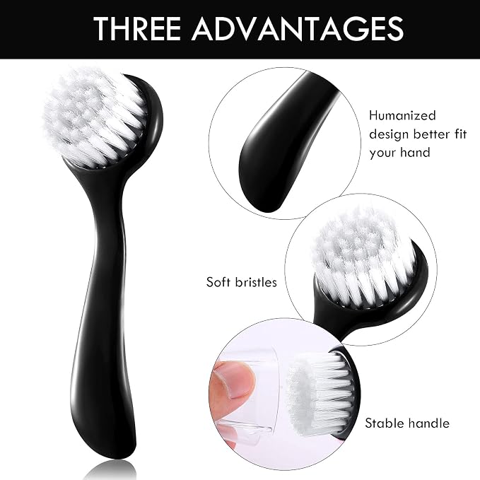 3 Pieces Facial Cleansing Brush Acrylic Handle Face Scrubbers Soft Bristle - Image 5