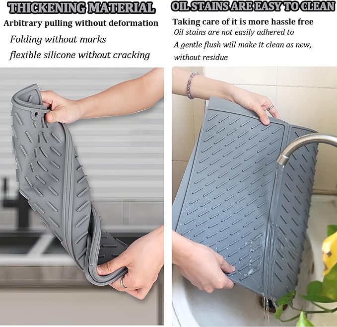 Silicone Dish Drying Mat for Kitchen Counter, Collapsible Trifold Large Dish - Image 5