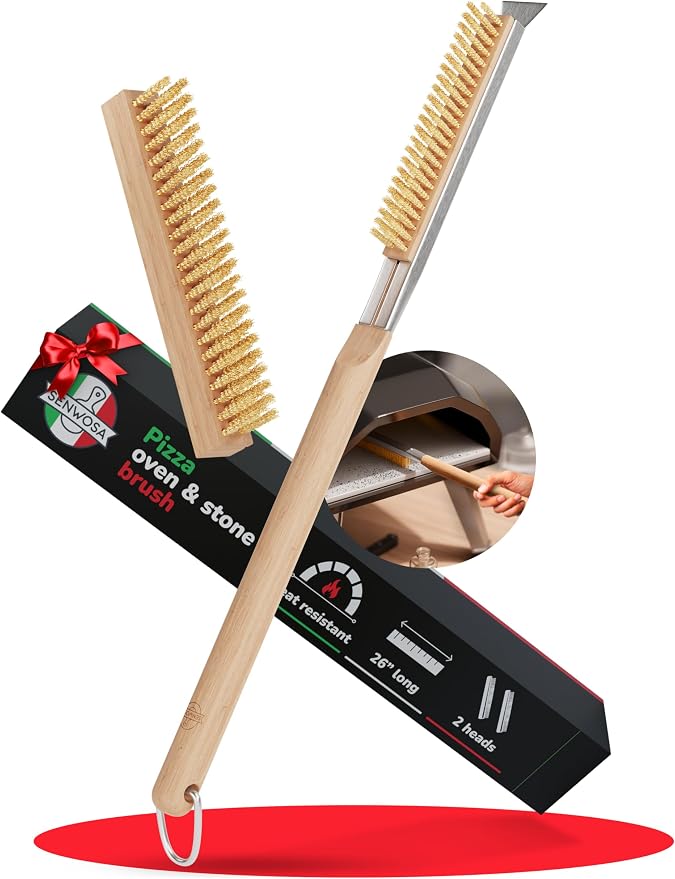 26” Pizza Oven Brush with Stone Scraper by Senwosa