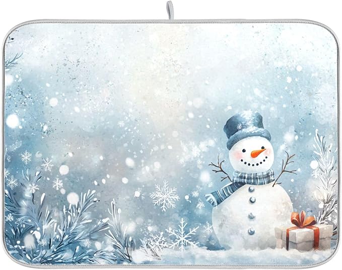 Winter Snowman Silver Dish Drying Mat by Wamika