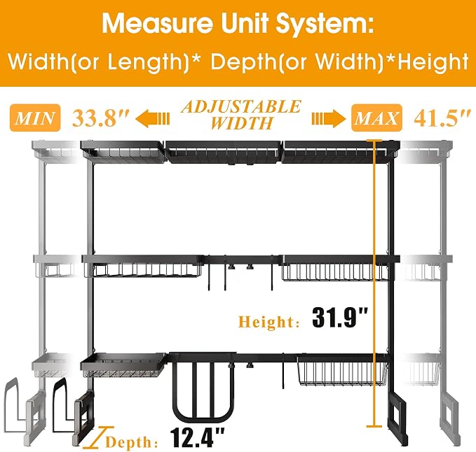 Over The Sink Dish Drying Rack, 3 Tier Adjustable Large Capacity Kitchen - Image 2
