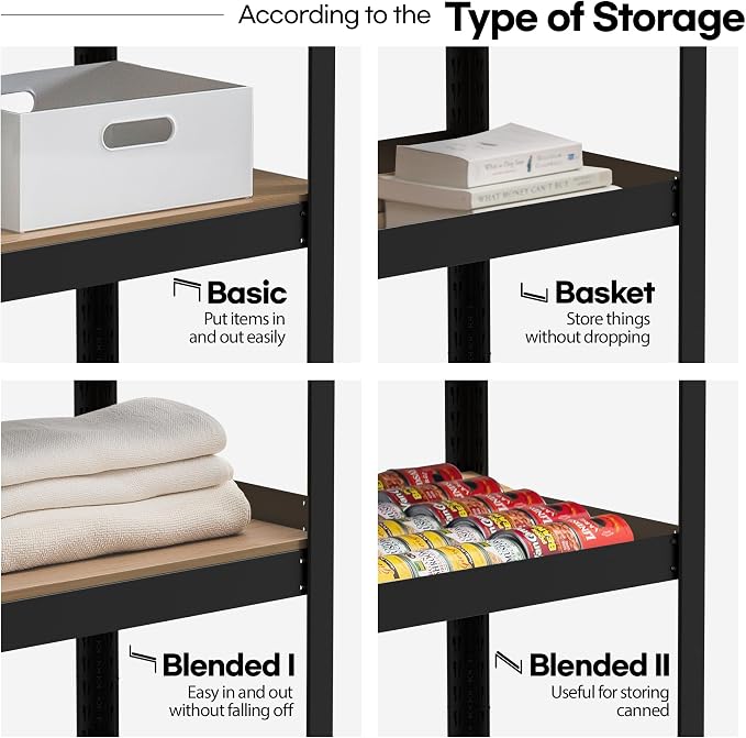 HOMEDANT House Black 5-Tier Laminated Metal Shelving Unit Adjustable Storage - Image 5