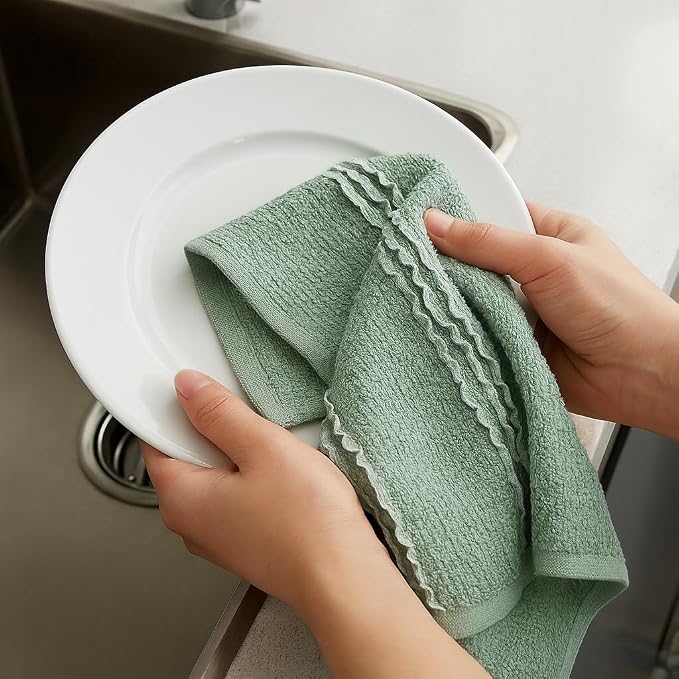 Sage Green Kitchen Dish Towels: 100% Cotton Cloth Soft Cleaning Drying - Image 5