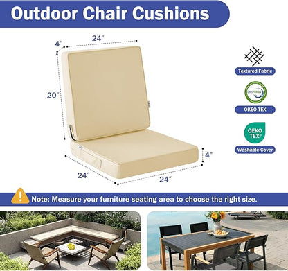 Outdoor Chair Cushions, Waterproof Patio Chair Cushions 24x24x4 Inch, Outdoor Cushions with Removable Cover for Sofa, Fade Resistant Patio Cushions for Outdoor Furniture, Beige