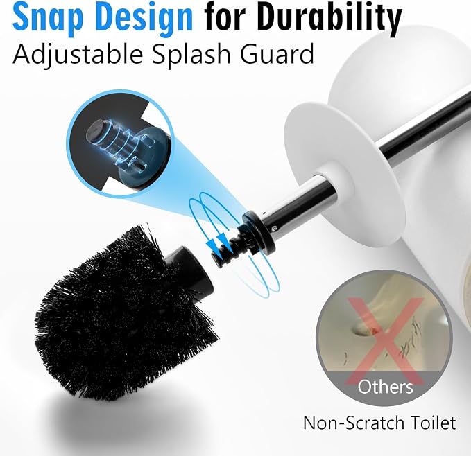 Matt White Ceramic Toilet Brush and Holder Set, Durable Bristles Non Scratch - Image 3