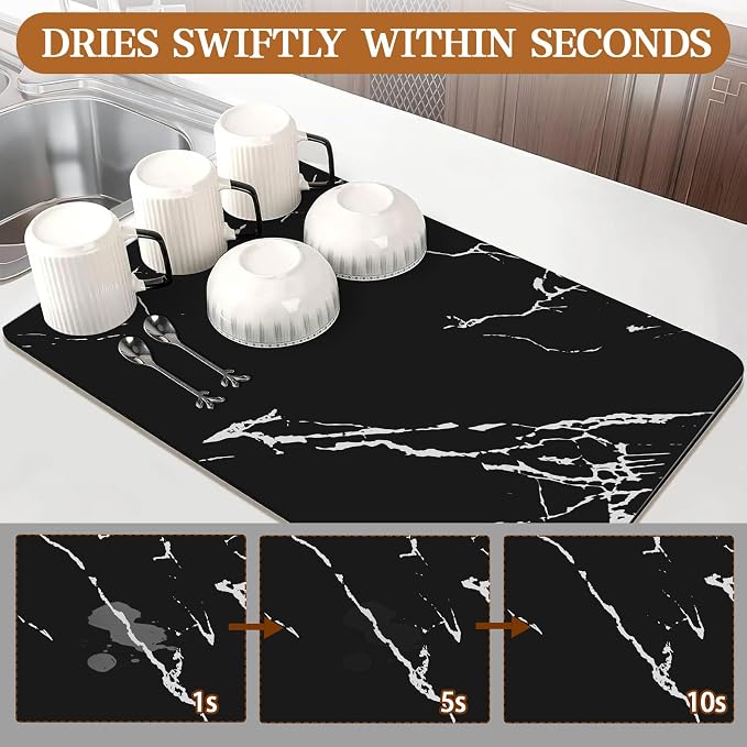 Absorbent Coffee Mat, Hide Stain Rubber Backed Absorbent Dish Drying Mat - Image 3